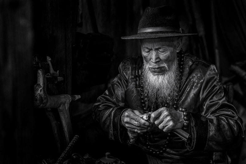 The elder making cigarette holders